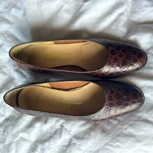 Salvatore Ferragamo brown gator skin look small heel pumps, size 7.5
